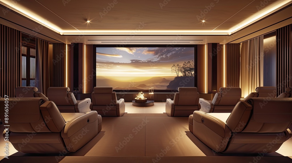 A luxurious home cinema with plush recliners A luxurious home cinema with plush recliners