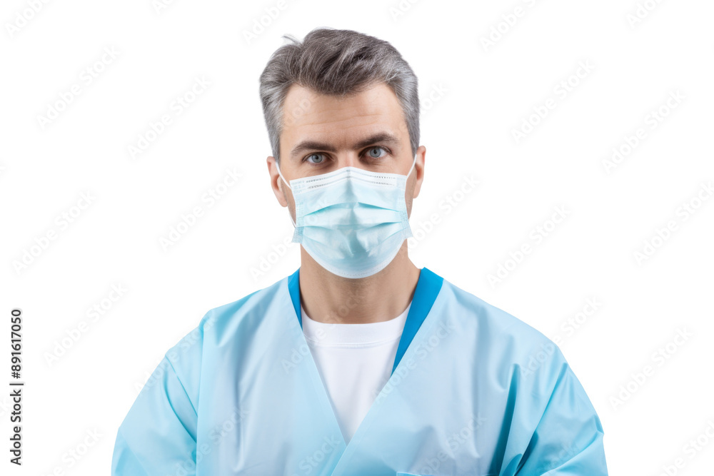 Doctor with medical mask and gloves, holding syringe, isolated on white background Doctor with medical mask and gloves, holding syringe, isolated on white background