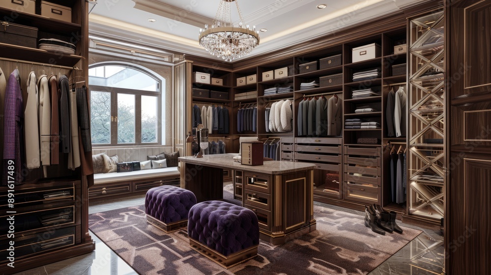 A luxurious walk-in closet with custom cabinetry A luxurious walk-in closet with custom cabinetry