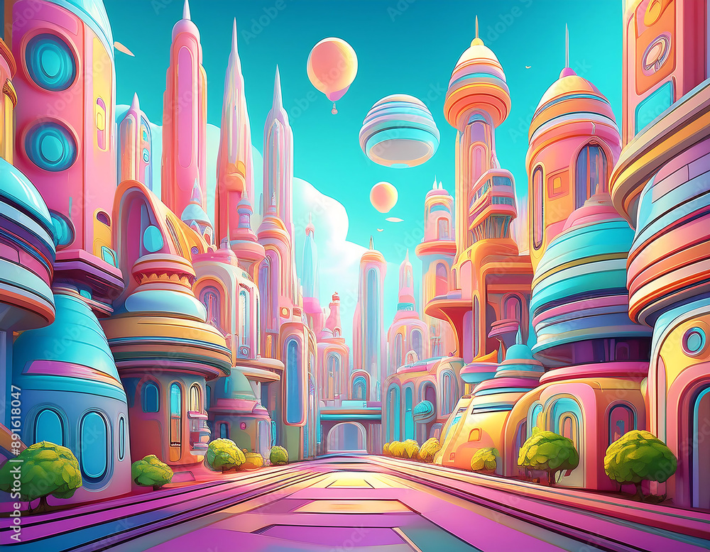 colorful pastel animation futuristic city cartoon style colorful pastel animation futuristic city cartoon style