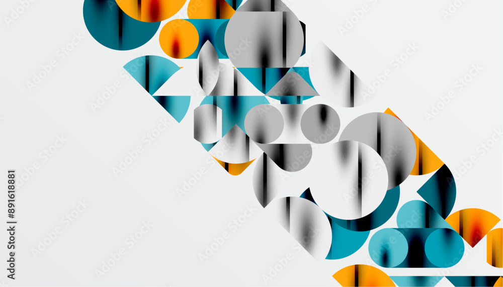 Color beautiful circles, semi circles, squares and round triangles. Geometric mosaic style pattern abstract background for wallpaper, banner, backdrop, card, book Illustration, landing page Color beautiful circles, semi circles, squares and round triangles. Geometric mosaic style pattern abstract background for wallpaper, banner, backdrop, card, book Illustration, landing page