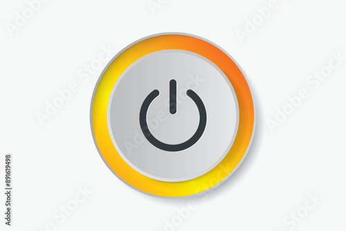 The button features a white base with a yellow and red ring encircling it, and a black power symbol in the center