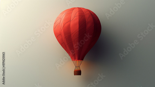 A minimalist image of a red hot air balloon floating against a neutral background. The vibrant color of the balloon contrasts with the subdued backdrop, creating a striking visual impact. photo