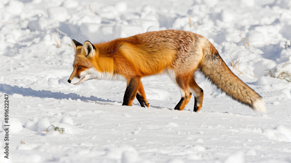 Fototapeta premium Fox walking in the snow
