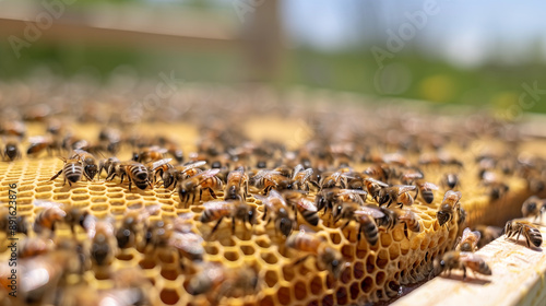 Honey bee frame covered with bees