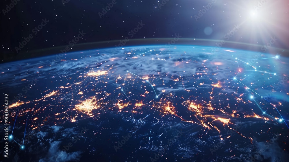 Global communication network concept, The planet earth at night with node connection Global communication network concept, The planet earth at night with node connection
