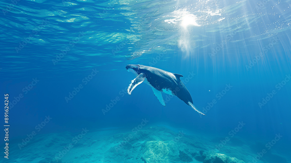 Obraz premium Humpback whale swimming Underwater, Tonga, South Pacific 