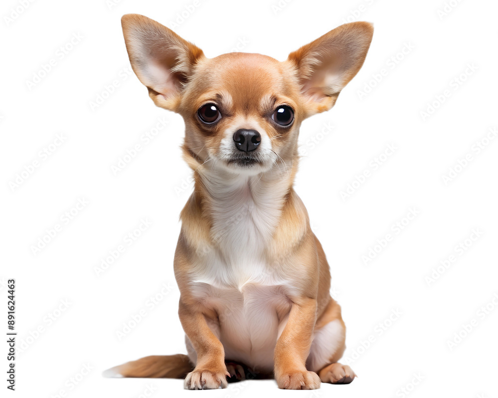 Cute Chihuahua Sitting with One Ear Up Isolated on White. Perfect for: Pet Adoption Day, Dog Show, Veterinary Clinic Cute Chihuahua Sitting with One Ear Up Isolated on White. Perfect for: Pet Adoption Day, Dog Show, Veterinary Clinic
