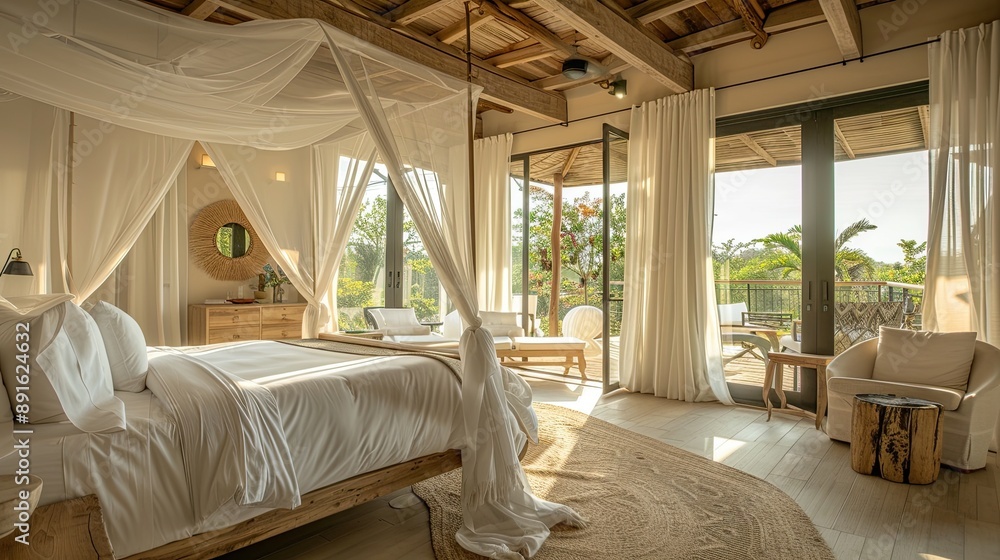 A serene bedroom with a canopy bed A serene bedroom with a canopy bed