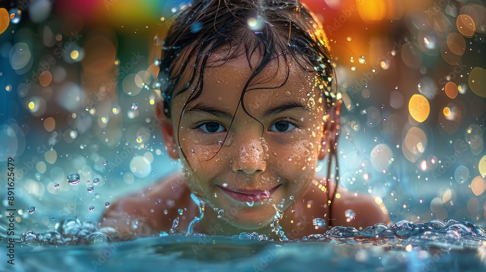 Happy children swimming and playing in the pool Happy children swimming and playing in the pool