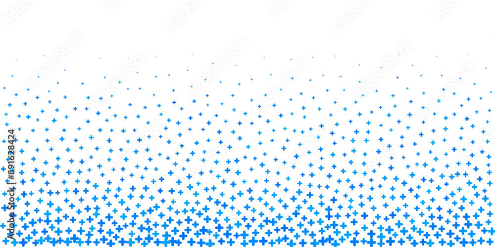 Medical blue cross symbol and plus sign seamless pattern on horizontal white background Medical blue cross symbol and plus sign seamless pattern on horizontal white background
