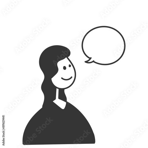 hand drawn doodle woman with blank bubble talk mock up illustration template