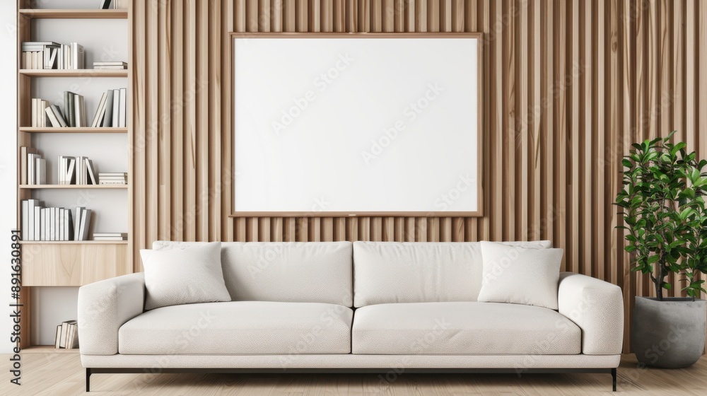 Fototapeta premium Minimalist Living Room with Blank Frame