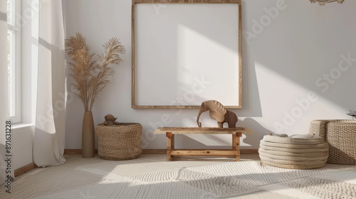 Minimalist interior design with neutral colors and natural mater photo