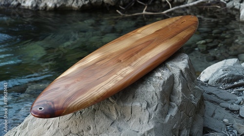 Elegant Wooden Surfboard Design Capturing the Essence of Coastal Lifestyle and Surf Culture photo