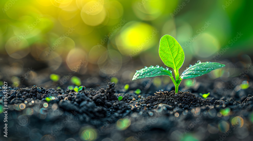 Green Sprout Emerging From Soil in Sunlight Green Sprout Emerging From Soil in Sunlight