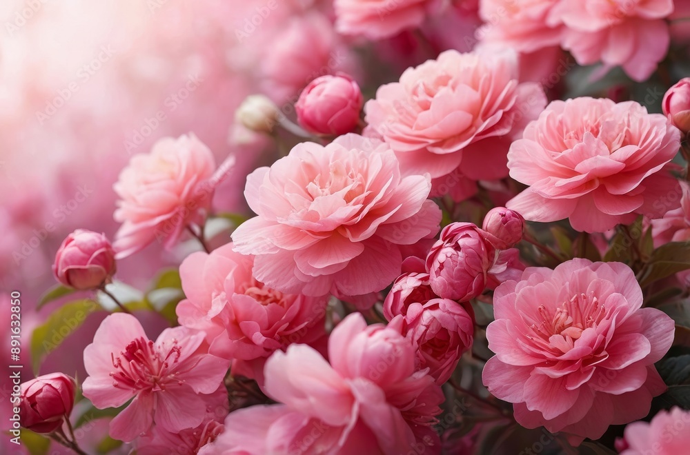 Close-up cluster of delicate pink roses in full bloom with soft blurred background Close-up cluster of delicate pink roses in full bloom with soft blurred background