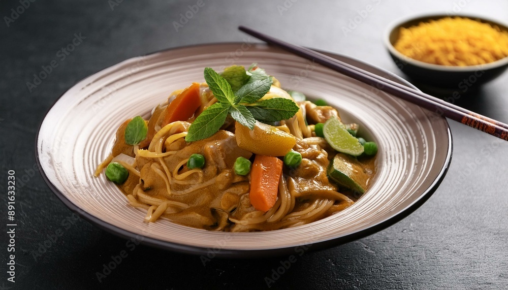 vegetarian curry noodles, AI generated vegetarian curry noodles, AI generated