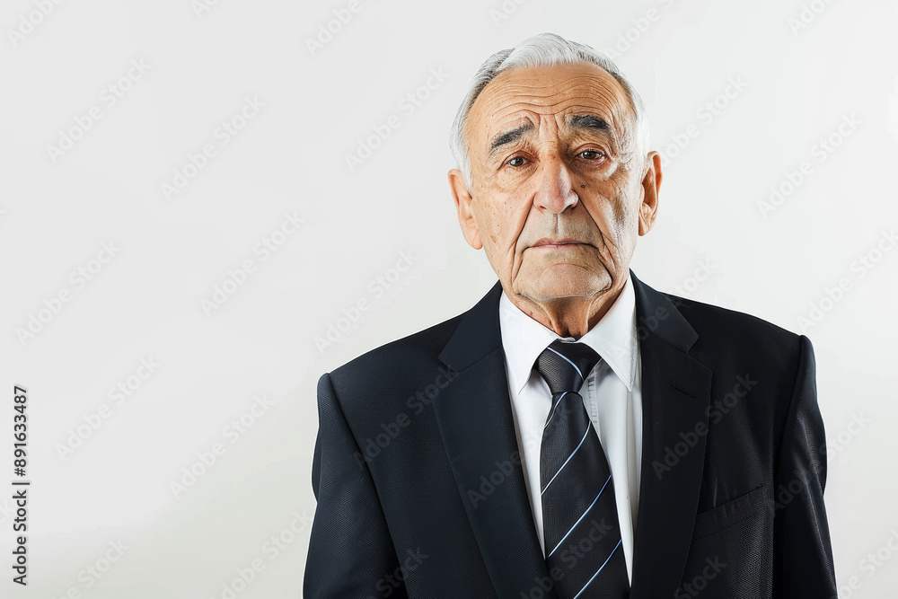 Elderly man in a suit and tie against a white background, radiating grace and dignity. Elderly man in a suit and tie against a white background, radiating grace and dignity.