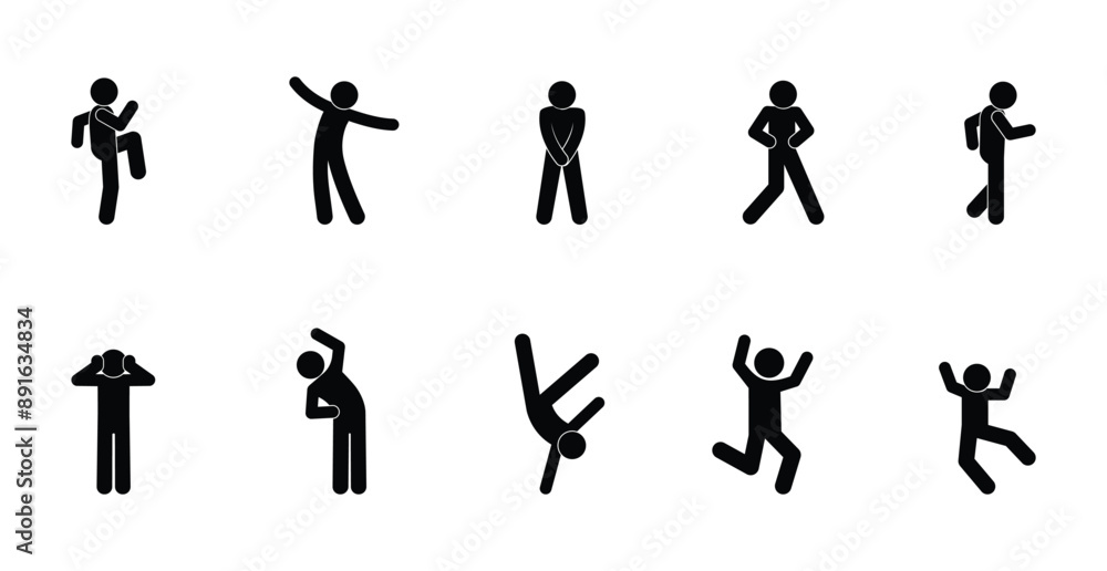 human figure icon, set of human stick silhouettes human figure icon, set of human stick silhouettes