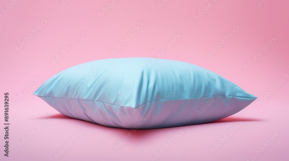 Soft Blue Pillow on Pink Background Soft Blue Pillow on Pink Background