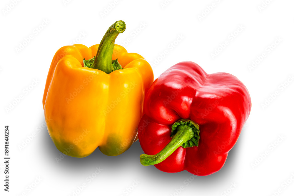 Closeup of fresh yellow and red bell pepper, paprika isolated on white background with clipping path. Closeup of fresh yellow and red bell pepper, paprika isolated on white background with clipping path.