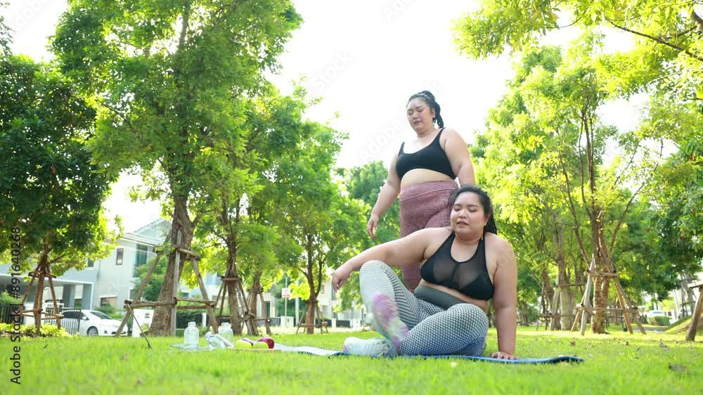 LGBTQ couple exercising outdoor in park. beautiful young chubby overweight woman in sportswear doing exercise outdoors at park. fitness sport club, body and health care. Activity LGBTQ couple exercising outdoor in park. beautiful young chubby overweight woman in sportswear doing exercise outdoors at park. fitness sport club, body and health care. Activity