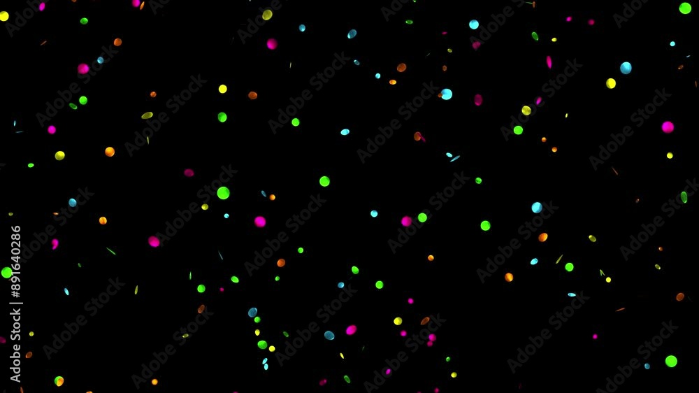 Multi-colored confetti falling over Black Screen With Matte Channel