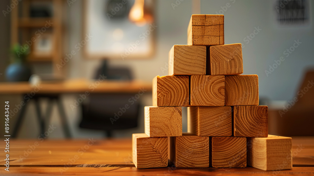 Intricately stacked wooden blocks forming a pyramid in a cozy, warm-toned room, showcasing a harmonious blend of craftsmanship and rustic charm. Intricately stacked wooden blocks forming a pyramid in a cozy, warm-toned room, showcasing a harmonious blend of craftsmanship and rustic charm.