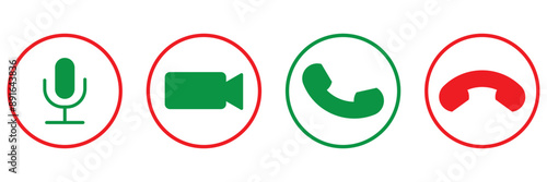 Accept decline phone call button isolated on white and transparent background. black and white phone call button icon vector illustration