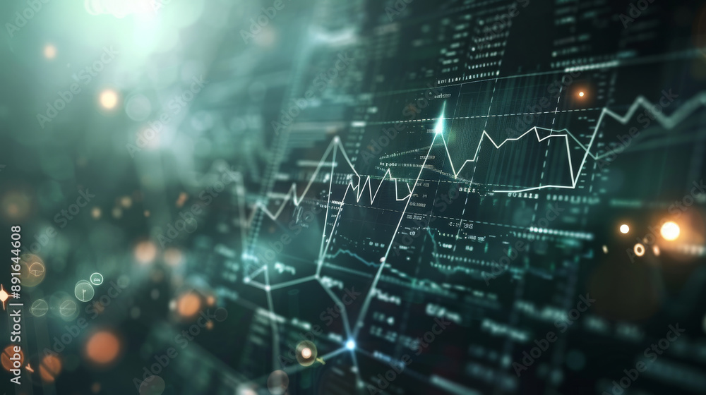 Abstract data visualizations with glowing graphs and lines representing financial statistics and analytics in a digital space. Abstract data visualizations with glowing graphs and lines representing financial statistics and analytics in a digital space.