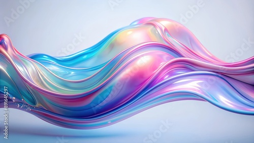 Abstract, colorful liquid splashes with a holographic iridescent glow. Ideal for modern designs, backgrounds and digital art themes. Rainbow iridescent liquid in motion