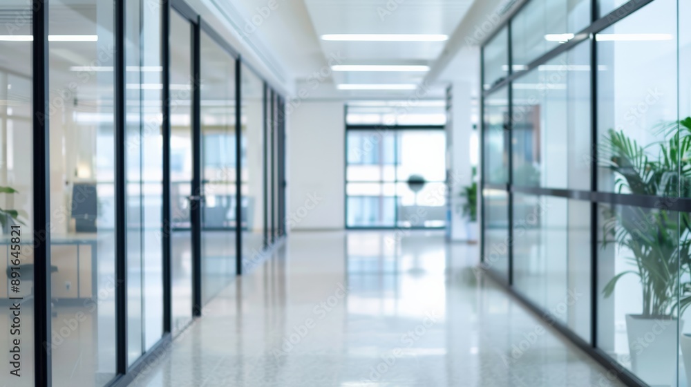 Modern office corridor with glass partitions and blurred background, professional and contemporary corporate environment. Modern office corridor with glass partitions and blurred background, professional and contemporary corporate environment.