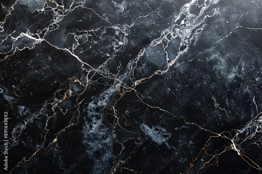 An intricate dark marble surface with white and gold veins creating a sophisticated and opulent look An intricate dark marble surface with white and gold veins creating a sophisticated and opulent look
