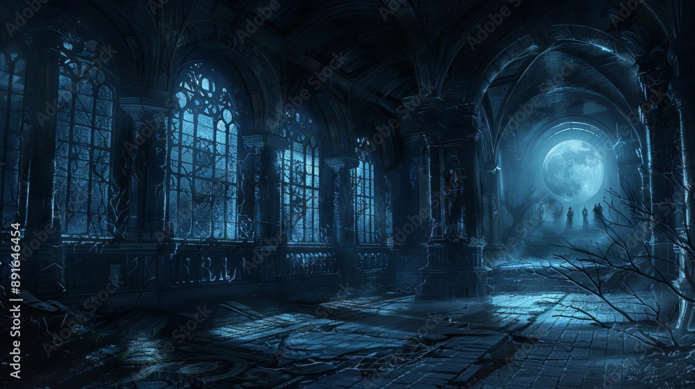 A chilling haunting in a grand mansion, shadowy figures lurking in the vast domain, moonlight streaming through cracked windows, Gothic, Digital Painting, Dark Tones, High Detail A chilling haunting in a grand mansion, shadowy figures lurking in the vast domain, moonlight streaming through cracked windows, Gothic, Digital Painting, Dark Tones, High Detail