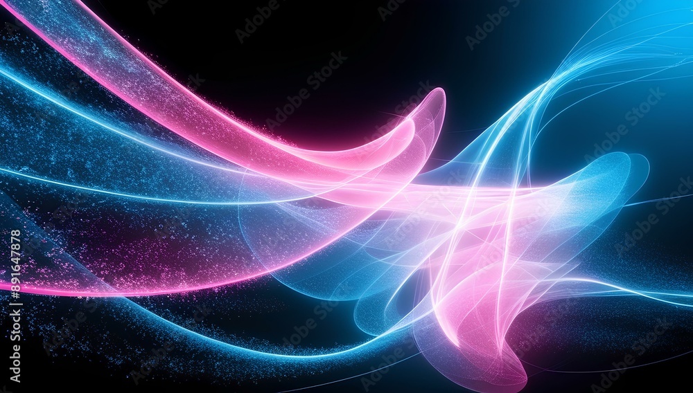 The image shows an abstract digital design featuring vibrant, flowing light forms.
