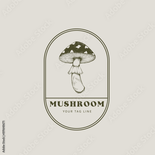 mushroom logo with engraving style