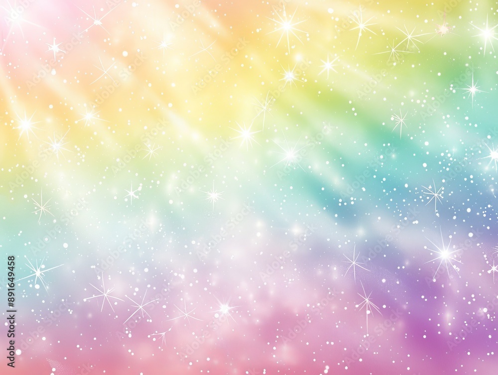 Fototapeta premium soft pastel rainbow gradient background with twinkling stars and sparkles