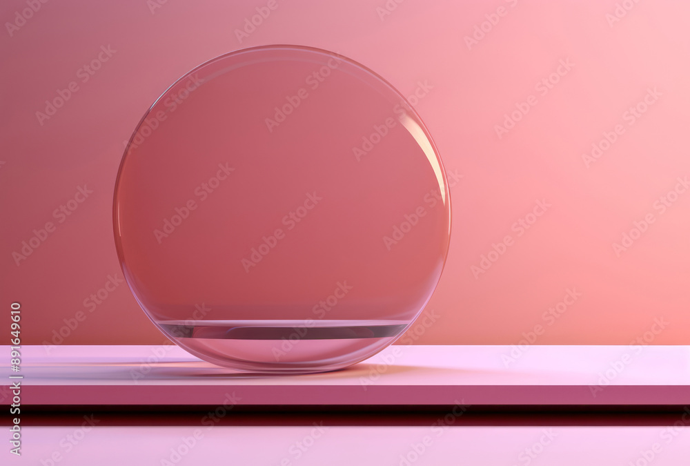 With a minimalist style and rounded shapes, a square glass plate is placed on a table against a pink wall. With a minimalist style and rounded shapes, a square glass plate is placed on a table against a pink wall.