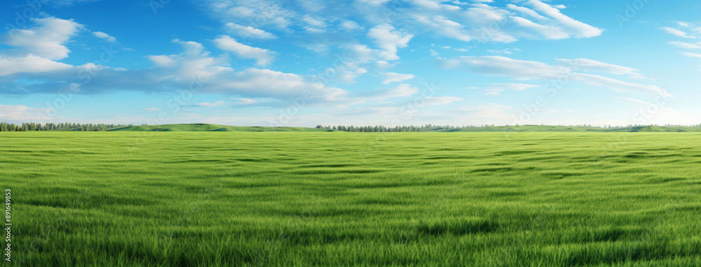 A big field full of green grass, styled with a white background, youthful energy, light gray and teal. A big field full of green grass, styled with a white background, youthful energy, light gray and teal.
