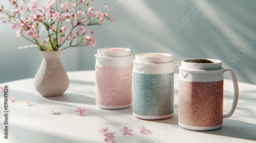 Pastel Tea Jars with Floral Decoration