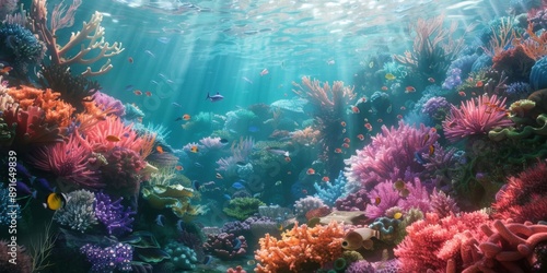Explore the vibrant underwater world, showcasing marine life and coral reefs in all their beauty and diversity © Maftuh