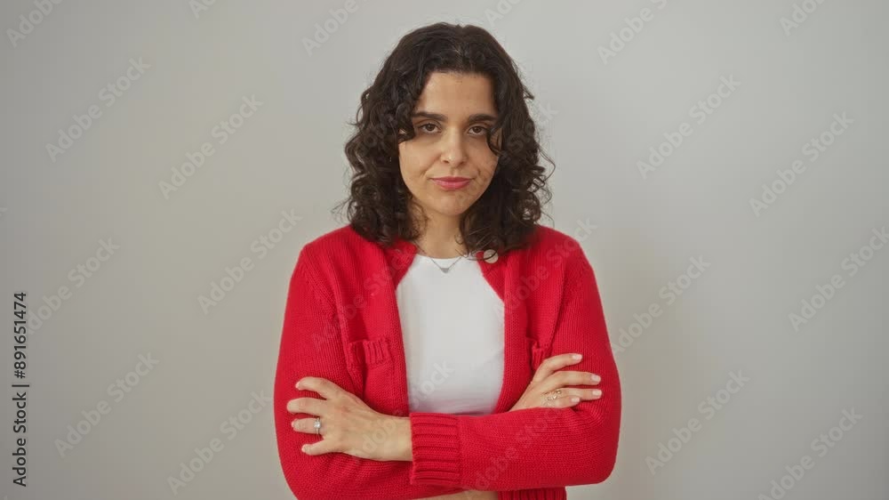 Young woman with disapproving expression, hispanic person standing over isolated white background, crossed arms displaying nervous, skeptic and negative face Young woman with disapproving expression, hispanic person standing over isolated white background, crossed arms displaying nervous, skeptic and negative face