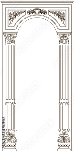 Sketch illustration silhouette vector drawing detail design of old classic doric column gate vintage greek roman model.