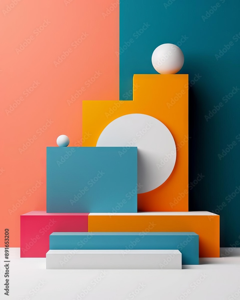 Colorful Geometric Composition with Spheres and Blocks Colorful Geometric Composition with Spheres and Blocks