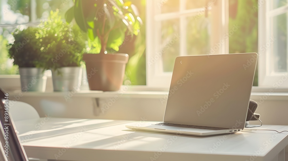 Laptop on a Table in a Sunny Room Laptop on a Table in a Sunny Room