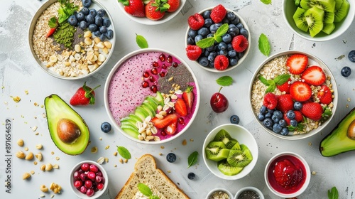 Wallpaper Mural Vibrant Plant-Based Breakfast Spread with Smoothie Bowls, Avocado Toast, and Fresh Fruit Torontodigital.ca