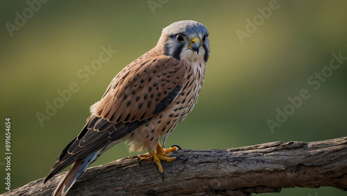 red tailed hawk, Red tailed hawk perched on sign in foggy field. A photo capturing a hawk perched on a wooden sign 