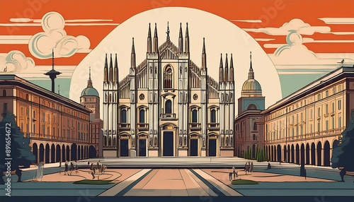 milan city square and panoramic view