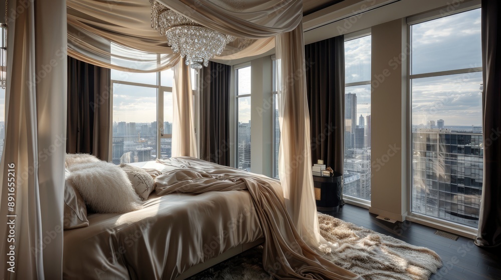 A luxurious transitional bedroom with a canopy bed A luxurious transitional bedroom with a canopy bed